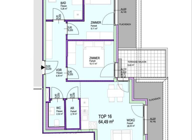 WG-Zimmer zum Kauf - Erstbezug 355.000 € 3 Zimmer 64,5 m² 2. Geschoss Steinachgasse Wien 1220