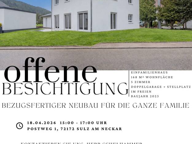 Einfamilienhaus zum Kauf - Erstbezug 699.000 € 5 Zimmer 168 m² 655 m² Grundstück Hopfau Sulz am Neckar 72172