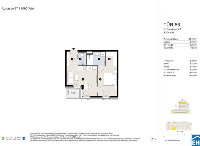Wohnung zum Kauf - Erstbezug 434.100 € 2 Zimmer 39,8 m² 5. Geschoss Augasse Wien 1090