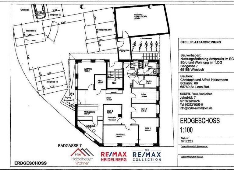 Bürogebäude zur Miete 1.600 € 7,5 Zimmer 150 m² Bürofläche Badgasse 7 Wiesloch 69168
