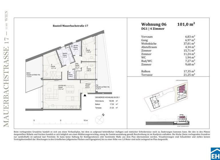 Wohnung zum Kauf - Erstbezug 799.000 € 4 Zimmer 101 m² 3. Geschoss Mauerbachstraße Wien 1140