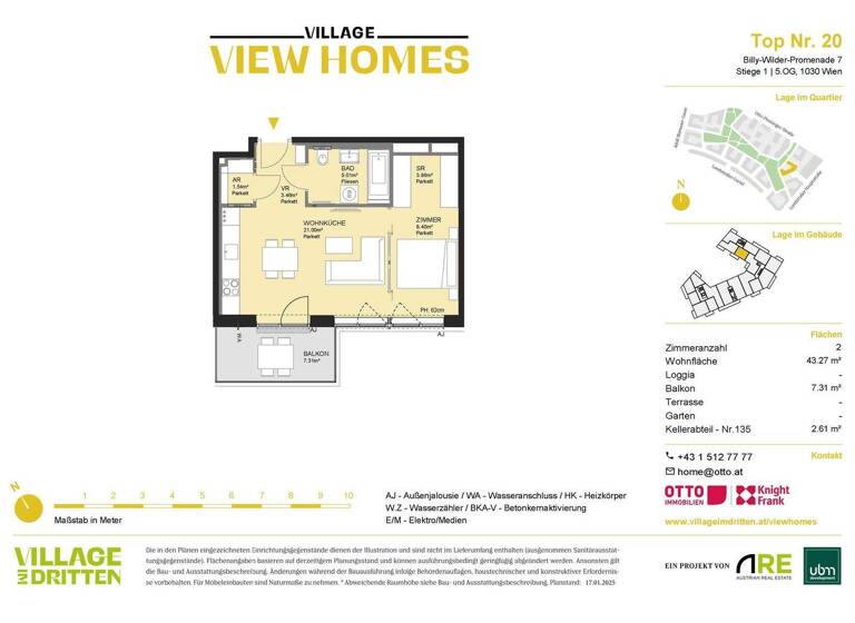 Wohnung zum Kauf - Erstbezug 371.000 € 2 Zimmer 43,3 m² 5. Geschoss Wien 1030