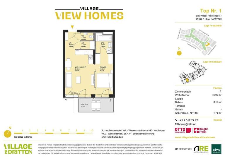 Wohnung zum Kauf - Erstbezug 316.000 € 2 Zimmer 46,1 m² EG Wien 1030