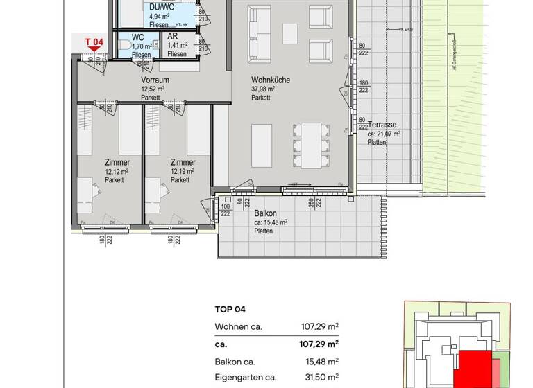 Wohnung zum Kauf - Erstbezug provisionsfrei 935.000 € 4 Zimmer 107,3 m² EG Wien 1140