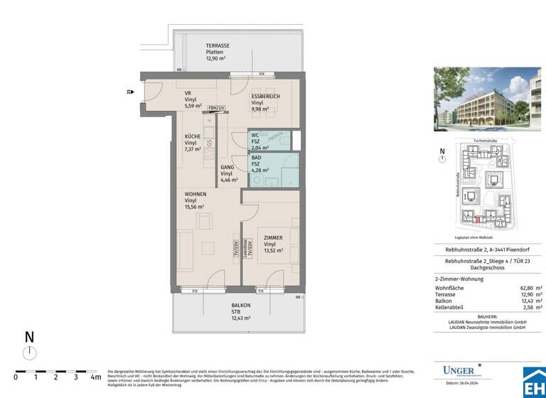 Wohnung zur Miete - Erstbezug 730 € 2 Zimmer 62,8 m² Rebhuhnstraße Pixendorf 3451