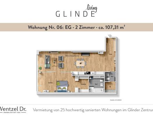 Wohnung zur Miete 1.923 € 2 Zimmer 107,3 m² EG frei ab 01.12.2026 Glinde 21509