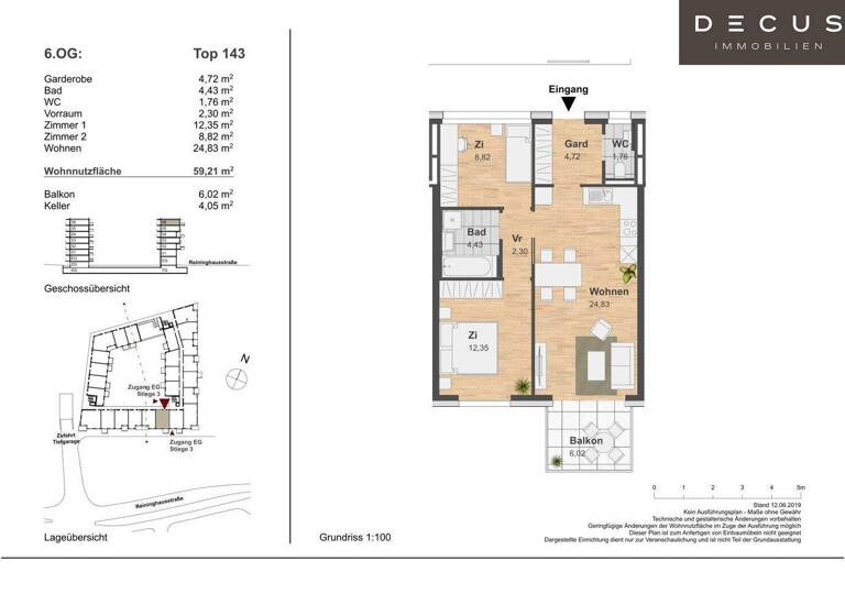 Wohnung zur Miete 800 € 3 Zimmer 59,2 m² 6. Geschoss Eggenberg Graz 8020
