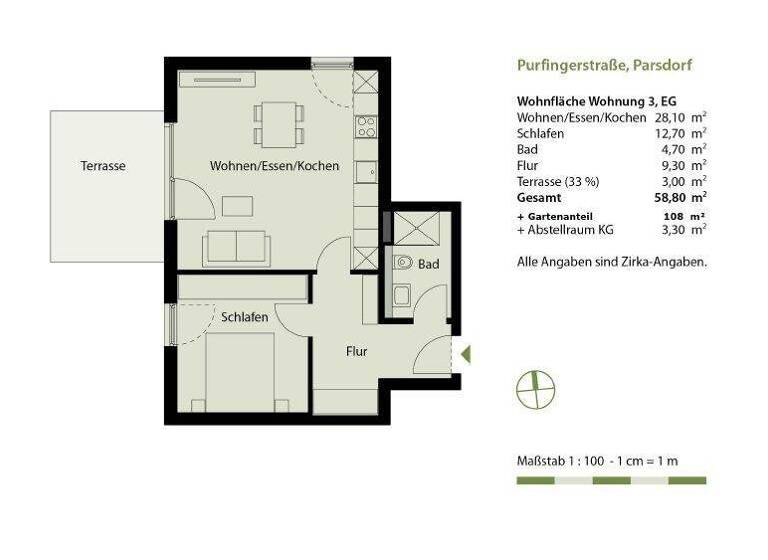 Terrassenwohnung zum Kauf - Erstbezug 529.000 € 2 Zimmer 58,8 m² EG Parsdorf Vaterstetten-Parsdorf 85599