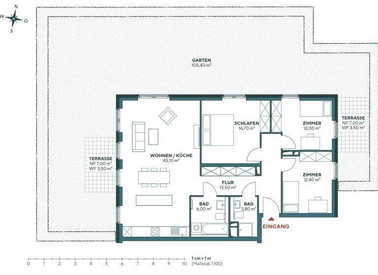 Terrassenwohnung zum Kauf - Neubau provisionsfrei 749.900 € 4 Zimmer 114,5 m²<br/>Wohnfläche EG<br/>Geschoss Bahrenfeld Hamburg 22607