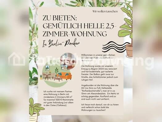 Wohnung zur Miete Tauschwohnung 850 € 2,5 Zimmer 65 m² 1. Geschoss Französisch Buchholz Pankow 13089