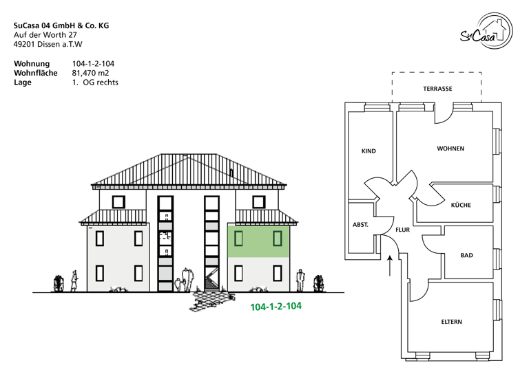 Wohnung zur Miete 770 € 3 Zimmer 81,5 m² 1. Geschoss frei ab sofort Auf der Worth 27 Dissen 49201
