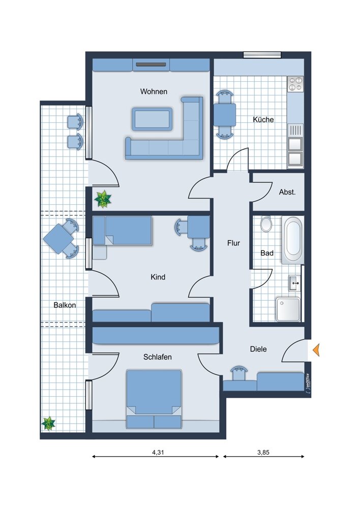 Wohnung zum Kauf 285.000 € 3 Zimmer 90 m²<br/>Wohnfläche 3.<br/>Geschoss Blankenloch Stutensee 76297