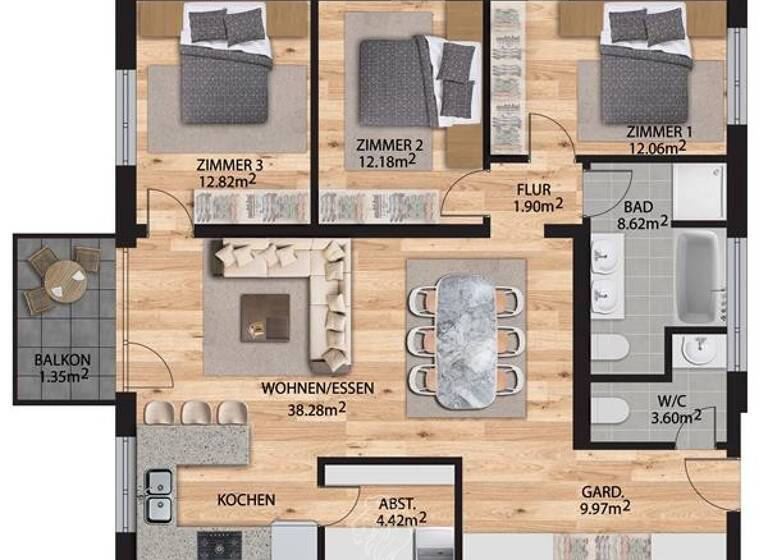 Wohnung zum Kauf - Erstbezug 380.000 € 4 Zimmer 105,2 m² Grünenwört Wertheim/Grünenwört 97877