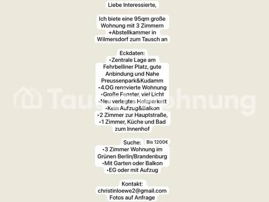 Wohnung zur Miete Tauschwohnung 1.100 € 3,5 Zimmer 95 m² 4. Geschoss Wilmersdorf Berlin 10713