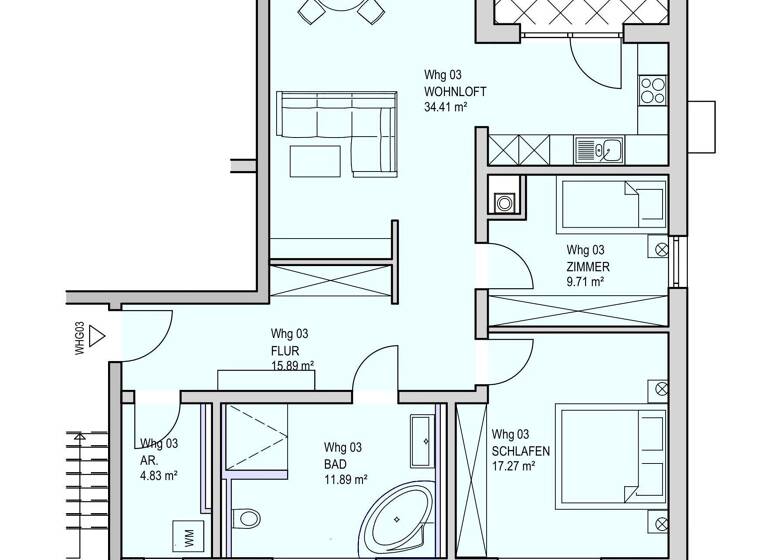 Wohnung zur Miete - Erstbezug 1.275 € 3 Zimmer 99,9 m² EG frei ab sofort Tüßling 84577