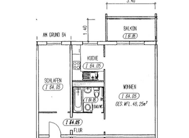 Wohnung zur Miete 400 € 2 Zimmer 48,3 m² 1. Geschoss Am Grund 64 Lausen-Grünau Leipzig 04207