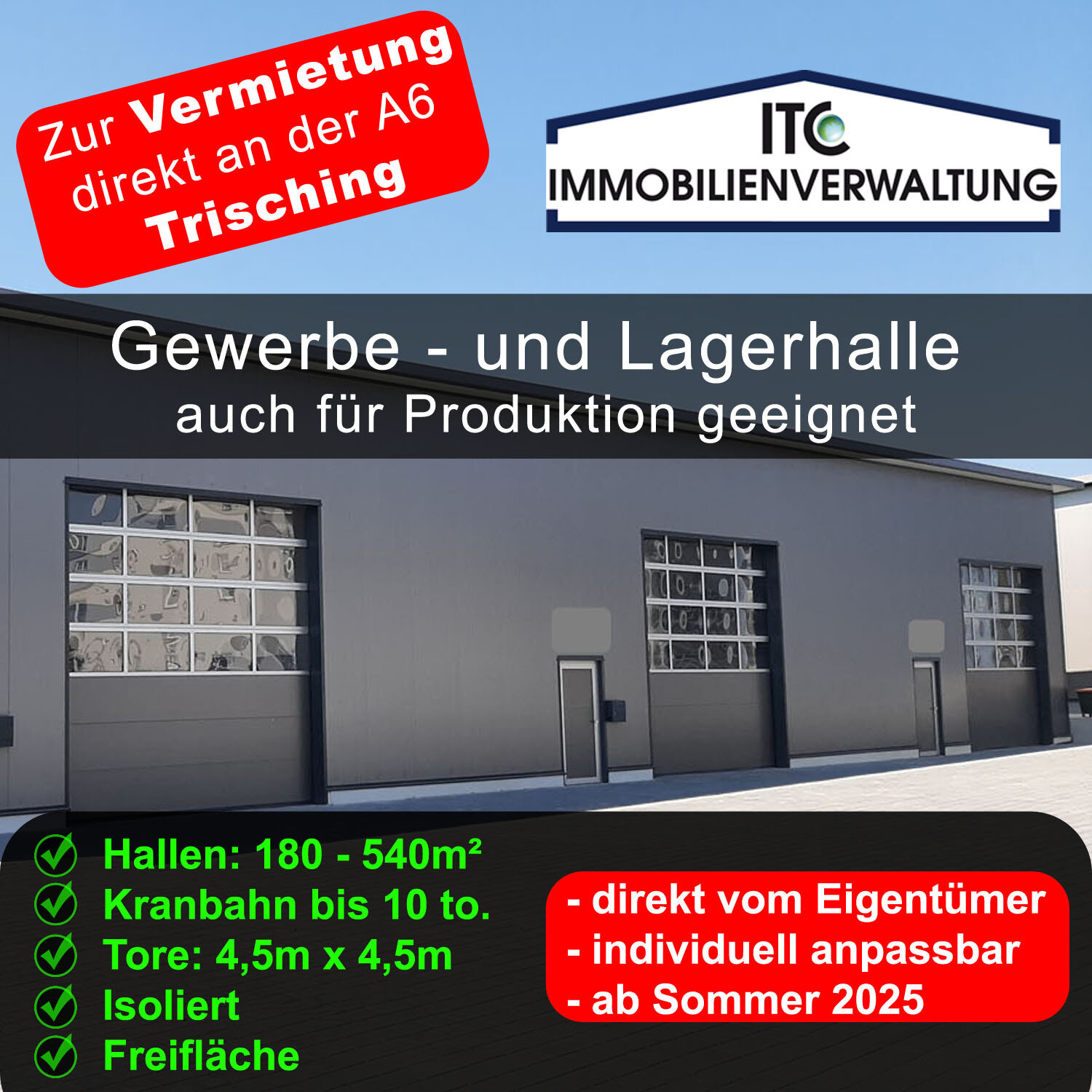 Halle/Industriefläche zur Miete 360 m²<br/>Lagerfläche ab 360 m²<br/>Teilbarkeit Trisching Schmidgaden 92546