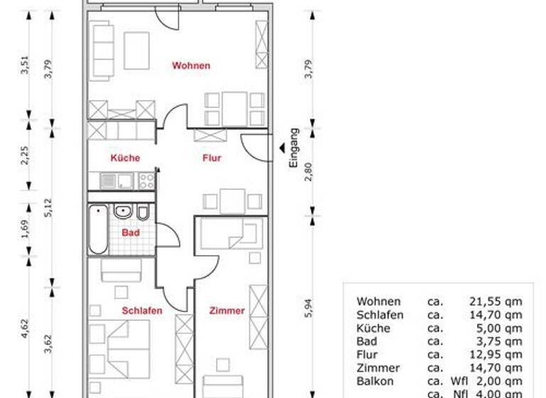 Wohnung zur Miete 569 € 3 Zimmer 73,7 m² 3. Geschoss frei ab 13.05.2026 Julius-Leber-Ring 71 Roter Berg Erfurt 99087