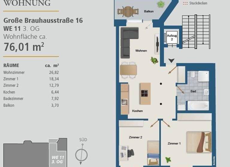Wohnung zur Miete - Erstbezug 1.216 € 3 Zimmer 76 m² 3. Geschoss frei ab sofort Große Brauhausstr. 16 Altstadt Halle 06108