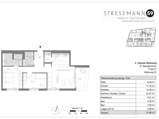Wohnung zum Kauf - Neubau 745.000 € 3 Zimmer 77,7 m² Stresemannallee 59 Sachsenhausen Süd 60599