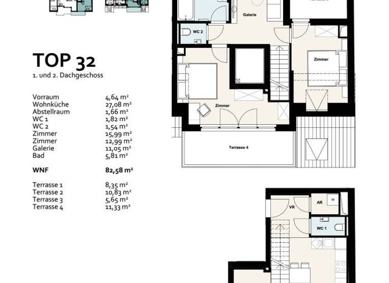 Wohnung zur Miete 1.550 € 3 Zimmer 82,6 m² 7. Geschoss Wien 1100