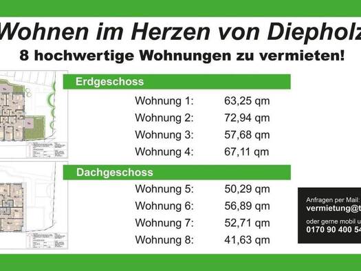 Wohnung zur Miete - Erstbezug 810 € 3 Zimmer 73 m² frei ab 01.03.2026 Ledebourstraße 2-3 Diepholz 49356