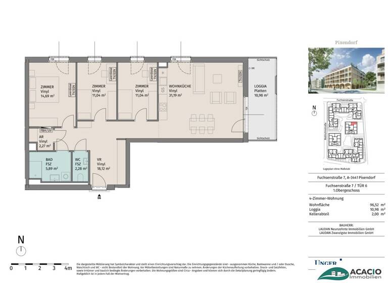 Wohnung zur Miete - Erstbezug 968 € 4 Zimmer 96,5 m² 1. Geschoss Pixendorf 3451