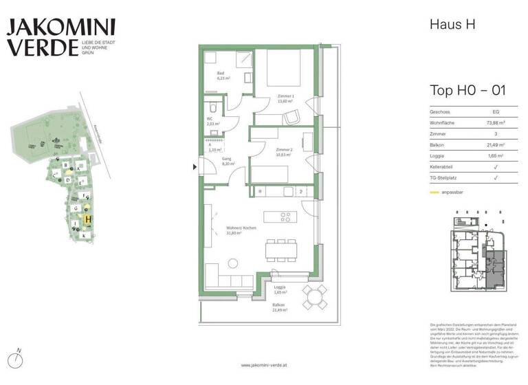 Wohnung zum Kauf - Erstbezug 363.000 € 3 Zimmer 73,9 m² EG Kasernstraße Jakomini Graz 8010