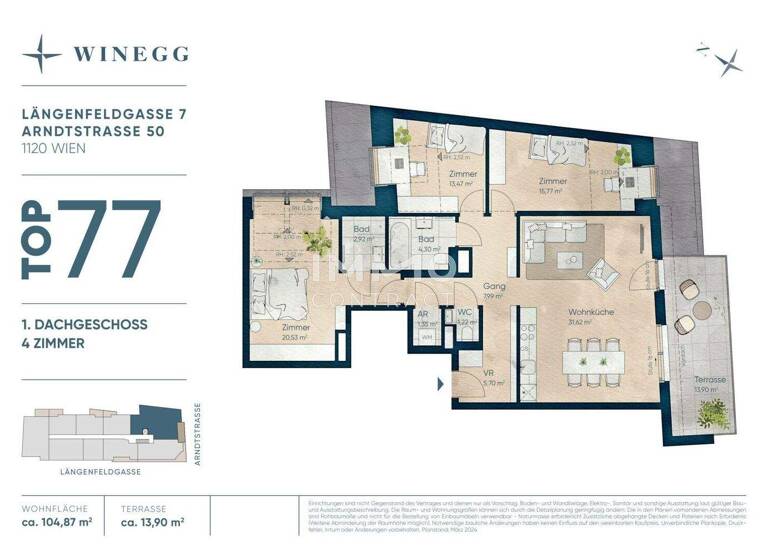 Wohnung zum Kauf - Erstbezug 683.400 € 4 Zimmer 104,9 m² 6. Geschoss Wien 1120