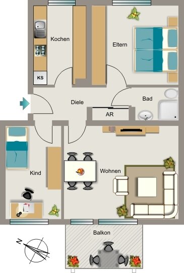 Wohnung zur Miete 542 € 3,5 Zimmer 63 m²<br/>Wohnfläche 2.<br/>Geschoss Am Kindergarten 20 Voerde Voerde 46562