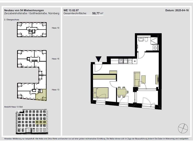 Wohnung zur Miete 894 € 2 Zimmer 50,5 m² 2. Geschoss frei ab sofort Zerzabelshofstraße 13 Zerzabelshof Nürnberg 90478