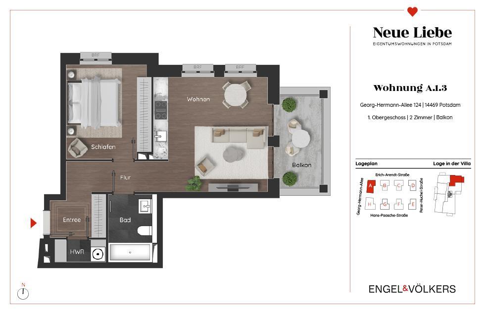 Wohnung zum Kauf 380.000 € 2 Zimmer 55,3 m²<br/>Wohnfläche 1.<br/>Geschoss Georg-Hermann-Allee 124 Potsdam 14469