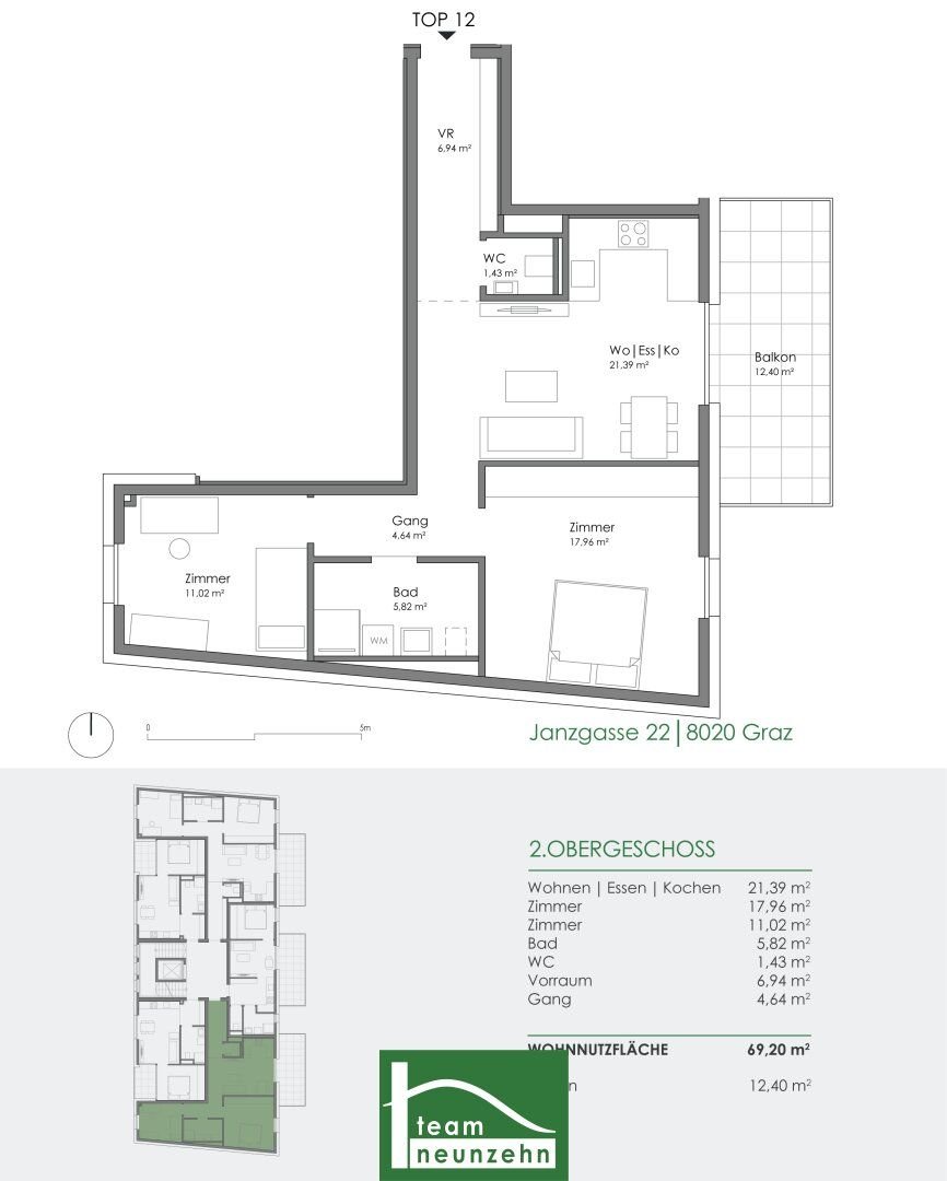 Wohnung zum Kauf provisionsfrei 340.654 € 3 Zimmer 69,8 m²<br/>Wohnfläche 2.<br/>Geschoss Janzgasse 22 Eggenberg Graz 8020