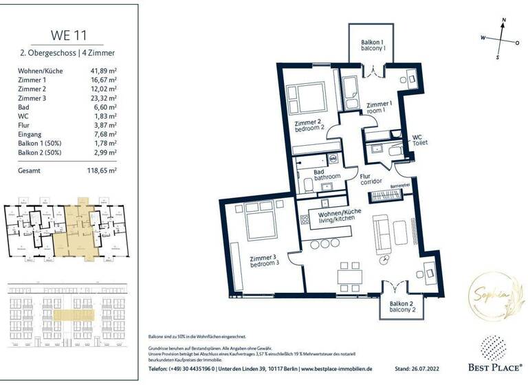 Wohnung zum Kauf 715.000 € 4 Zimmer 118,7 m² 2. Geschoss frei ab 31.05.2026 Gesellschaftstraße 31 / 32 Reinickendorf Berlin 13409