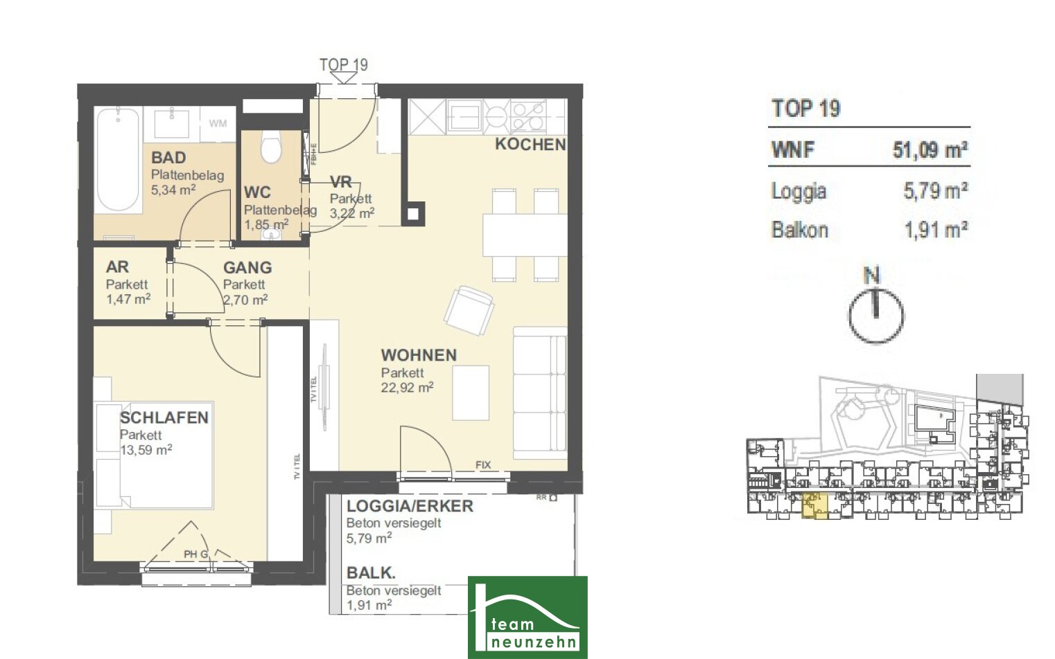 Wohnung zum Kauf provisionsfrei 352.441 € 2 Zimmer 51,8 m²<br/>Wohnfläche 3.<br/>Geschoss Arakawastraße 3 Wien 1220