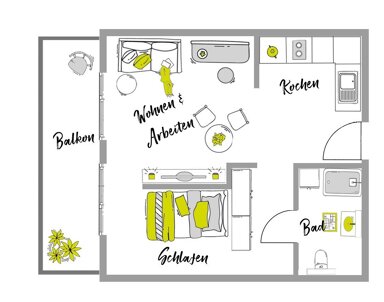 Apartment zur Miete 720 € 1 Zimmer 28 m² 2. Geschoss frei ab sofort Jean-Weipert-Straße 3 Kaiserlei Offenbach am Main 63067