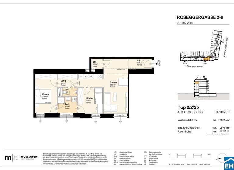 Wohnung zum Kauf - Erstbezug 392.000 € 3 Zimmer 64 m² 4. Geschoss Roseggergasse Wien 1160