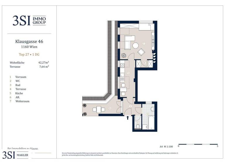 Wohnung zum Kauf 205.000 € 1,5 Zimmer 42,3 m² 4. Geschoss Klausgasse 46 Wien 1160