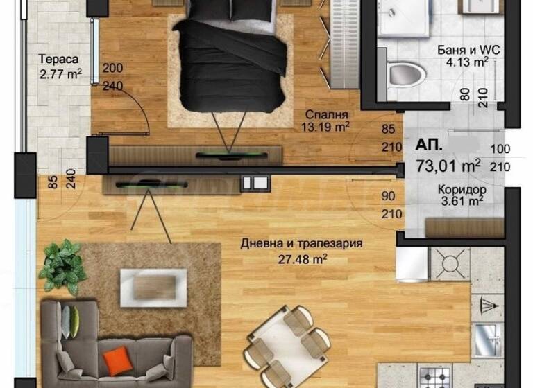 Wohnung zum Kauf 160.000 € 2 Zimmer 73 m² Plovdiv