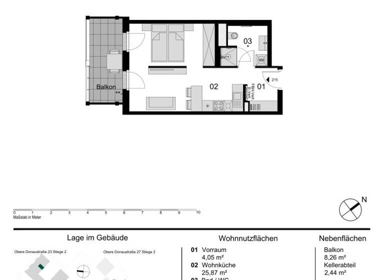 Wohnung zur Miete - Erstbezug 843 € 1,5 Zimmer 35,3 m² 1. Geschoss Obere Donaustraße Wien 1020