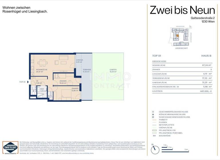 Wohnung zum Kauf - Erstbezug provisionsfrei 445.000 € 3 Zimmer 67,2 m² EG Wien 1230