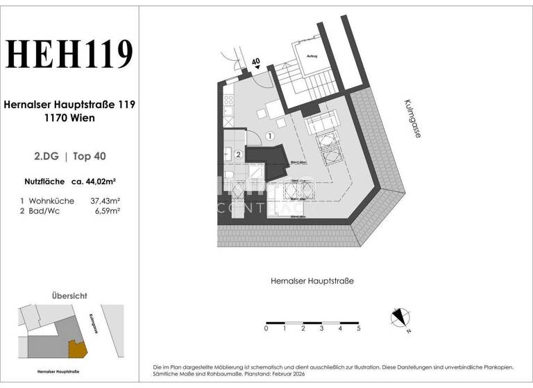 Studio zum Kauf 185.000 € 1 Zimmer 44 m² 5. Geschoss Wien 1170