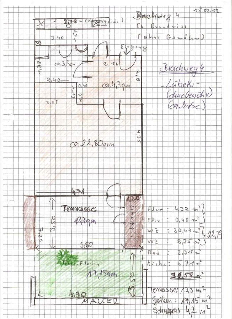 Terrassenwohnung zum Kauf provisionsfrei 135.000 € 1 Zimmer 40 m²<br/>Wohnfläche EG<br/>Geschoss Bruchweg 4 Alt Moisling / Genin Lübeck 23560