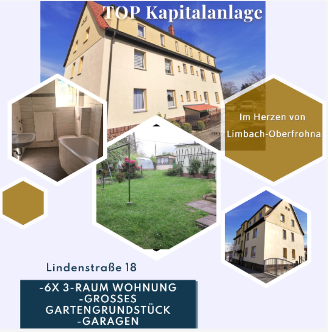 Haus zum Kauf als Kapitalanlage geeignet 399.999 € 17 Zimmer 351,7 m²<br/>Wohnfläche 670 m²<br/>Grundstück Lindenstraße 18 Limbach-Oberfrohna Limbach-Oberfrohna 09212