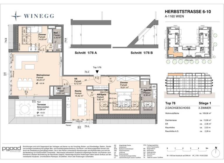 Wohnung zum Kauf - Erstbezug 919.800 € 3 Zimmer 109,1 m² 6. Geschoss Herbststraße 6-10 Wien 1160