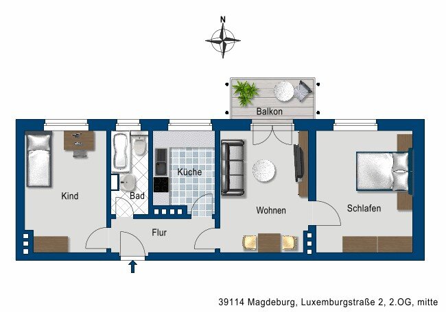 Wohnung zur Miete 369 € 3 Zimmer 59,5 m²<br/>Wohnfläche 2.<br/>Geschoss 30.11.2024<br/>Verfügbarkeit Luxemburgstr. 2 Siedlung Cracau Magdeburg 39114