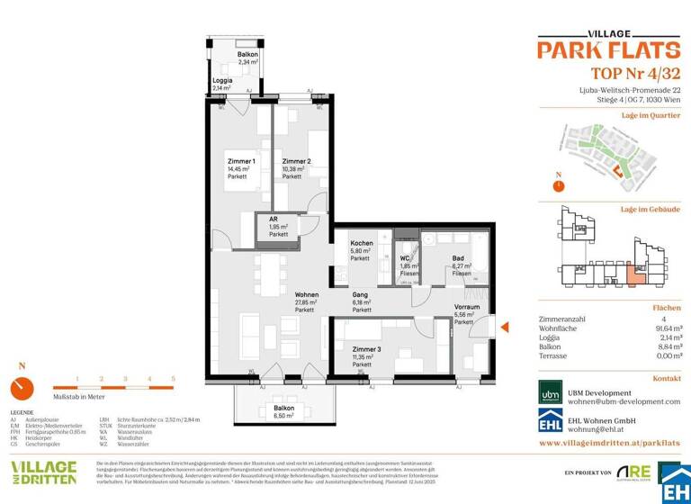 Wohnung zum Kauf - Erstbezug 696.000 € 4 Zimmer 91,6 m² 7. Geschoss Ljuba-Welitsch-Promenade 22 Wien 1030