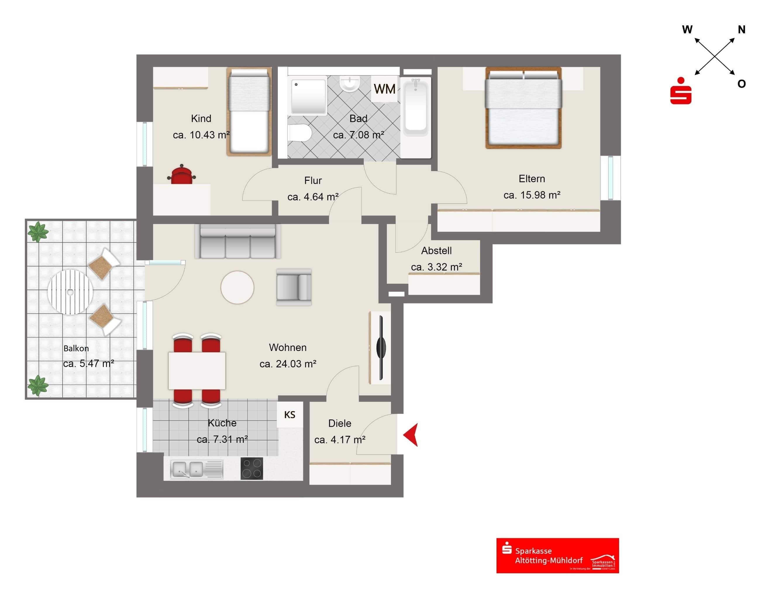 Wohnung zum Kauf provisionsfrei 419.000 € 3 Zimmer 82,4 m²<br/>Wohnfläche 1.<br/>Geschoss Burghausen Burghausen 84489