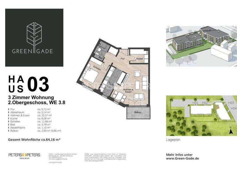 Wohnung zur Miete 939 € 2 Zimmer 64 m² 2. Geschoss frei ab 01.06.2026 Segeberger Straße 38 Gadeland Neumünster 24539