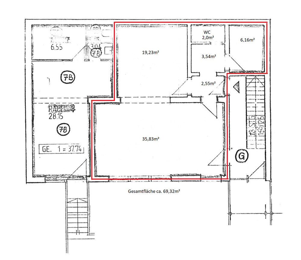 Praxis zum Kauf 79.000 € 2 Zimmer 69 m²<br/>Bürofläche Grubweg Passau / Hals 94034